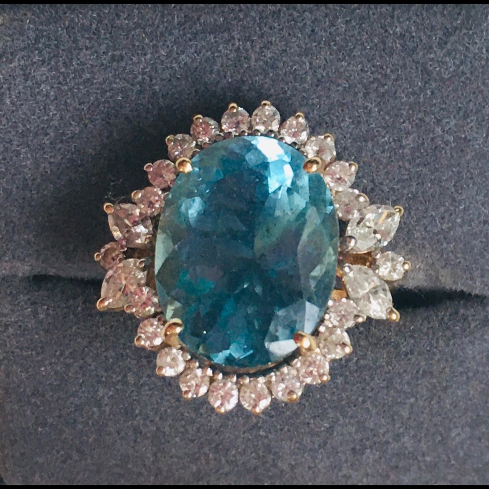 ESTATE JEWELRY AQUAMARINE, DIAMONDS RING, genuine stone,diamonds, see appraisal.